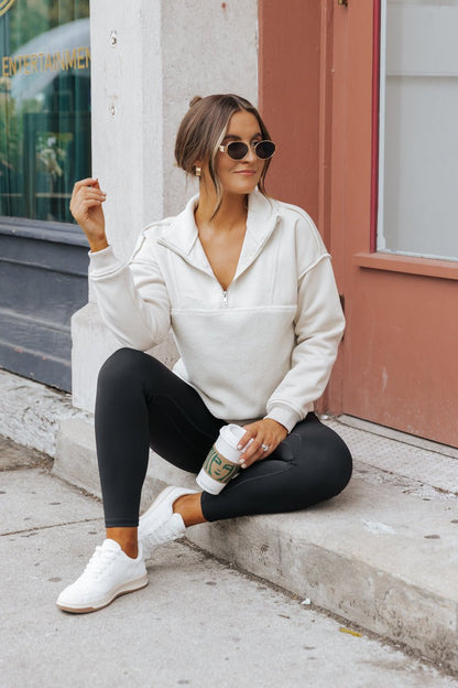 Ivory Half Zip Up Fleece Sweatshirt - Magnolia Boutique