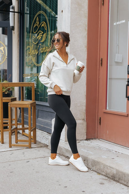 Ivory Half Zip Up Fleece Sweatshirt - Magnolia Boutique