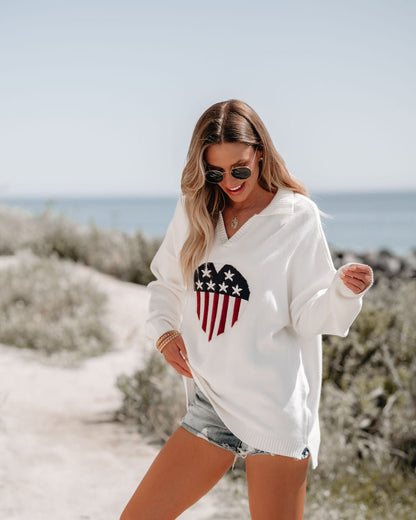 Ivory Heart Shaped American Flag Sweater - Magnolia Boutique