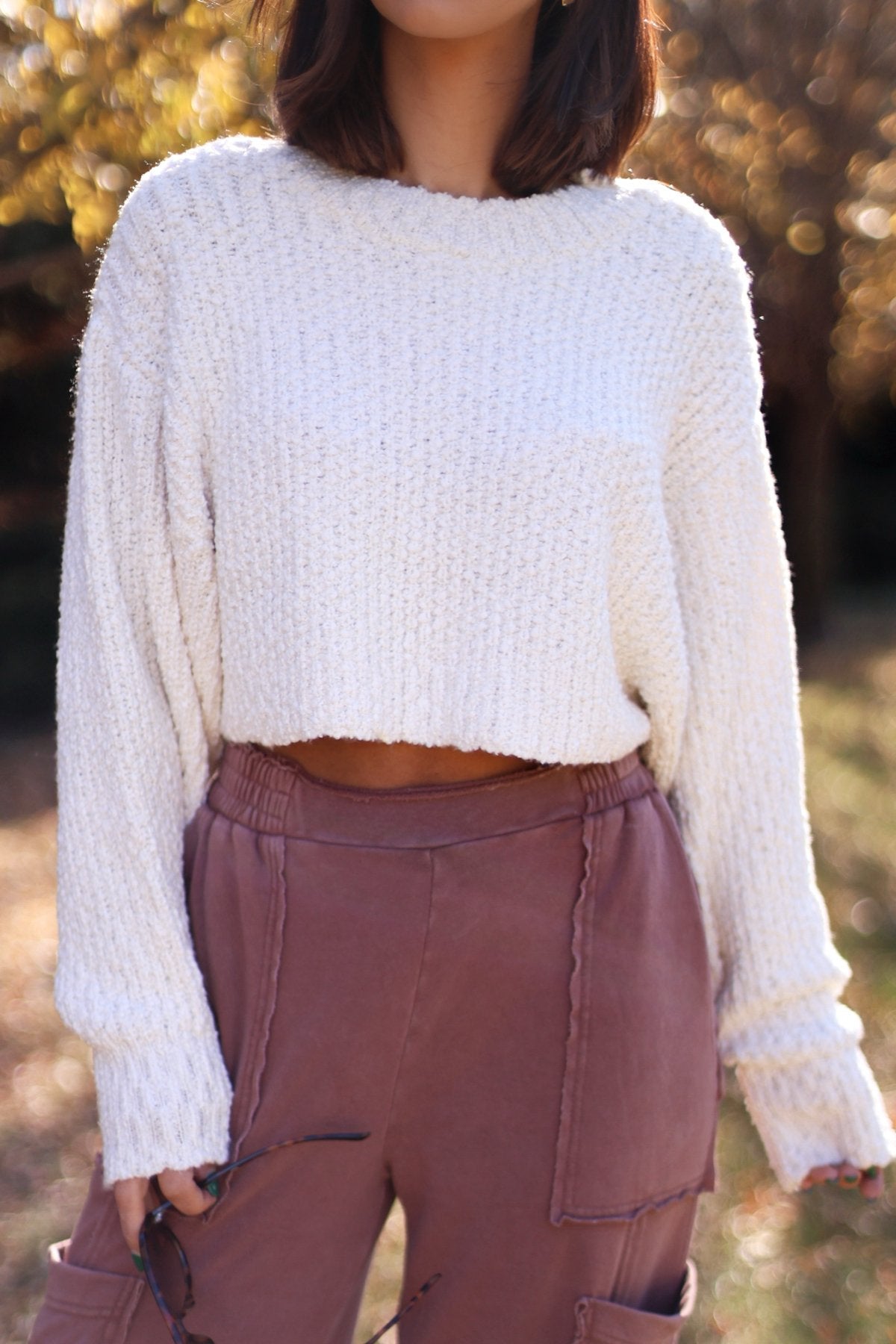 Ivory Popcorn Knit Cropped Sweater - Magnolia Boutique