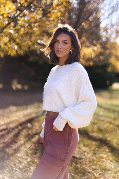 Ivory Popcorn Knit Cropped Sweater - Magnolia Boutique