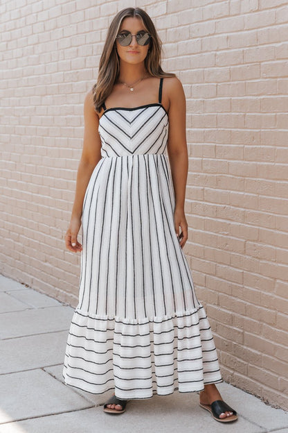 Ivory Stripe Tiered Maxi Dress - Magnolia Boutique