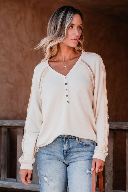 Ivory V Neck Button Up Top - Magnolia Boutique