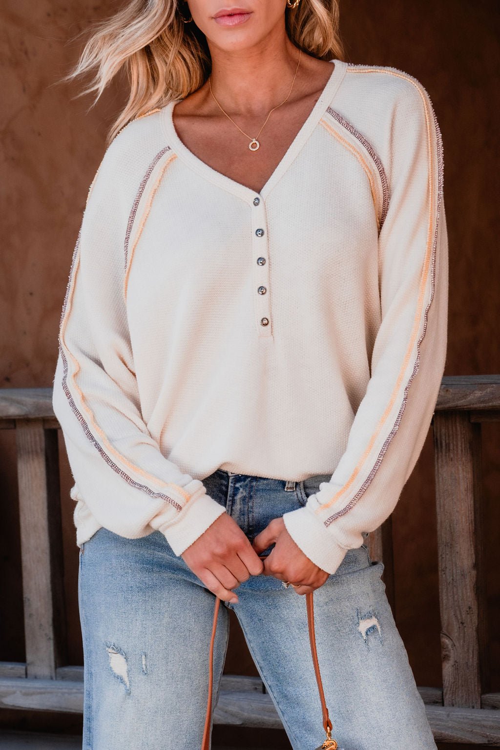 Ivory V Neck Button Up Top - Magnolia Boutique