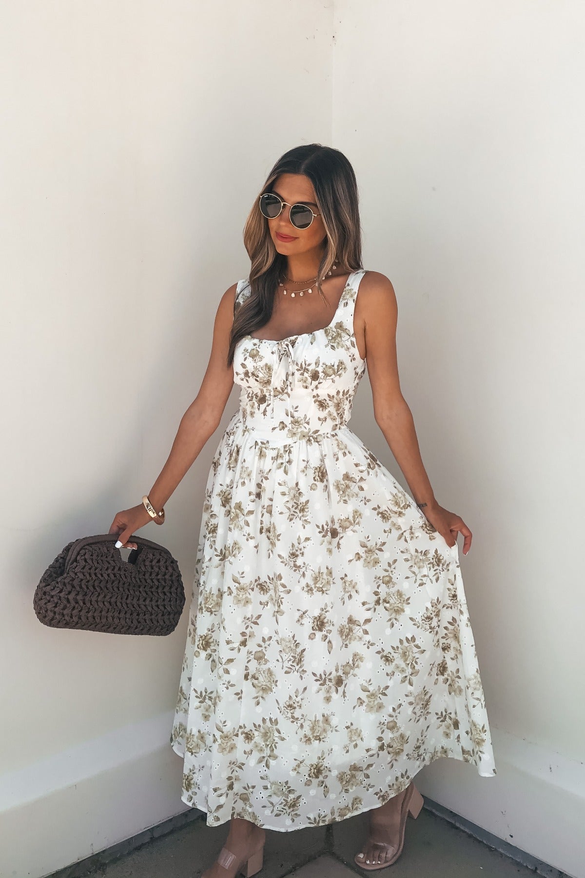corset summer dress Women's Jen Floral Corset Midi Dress - Cream Large | Women's Online Boutique | Boho Chic Style