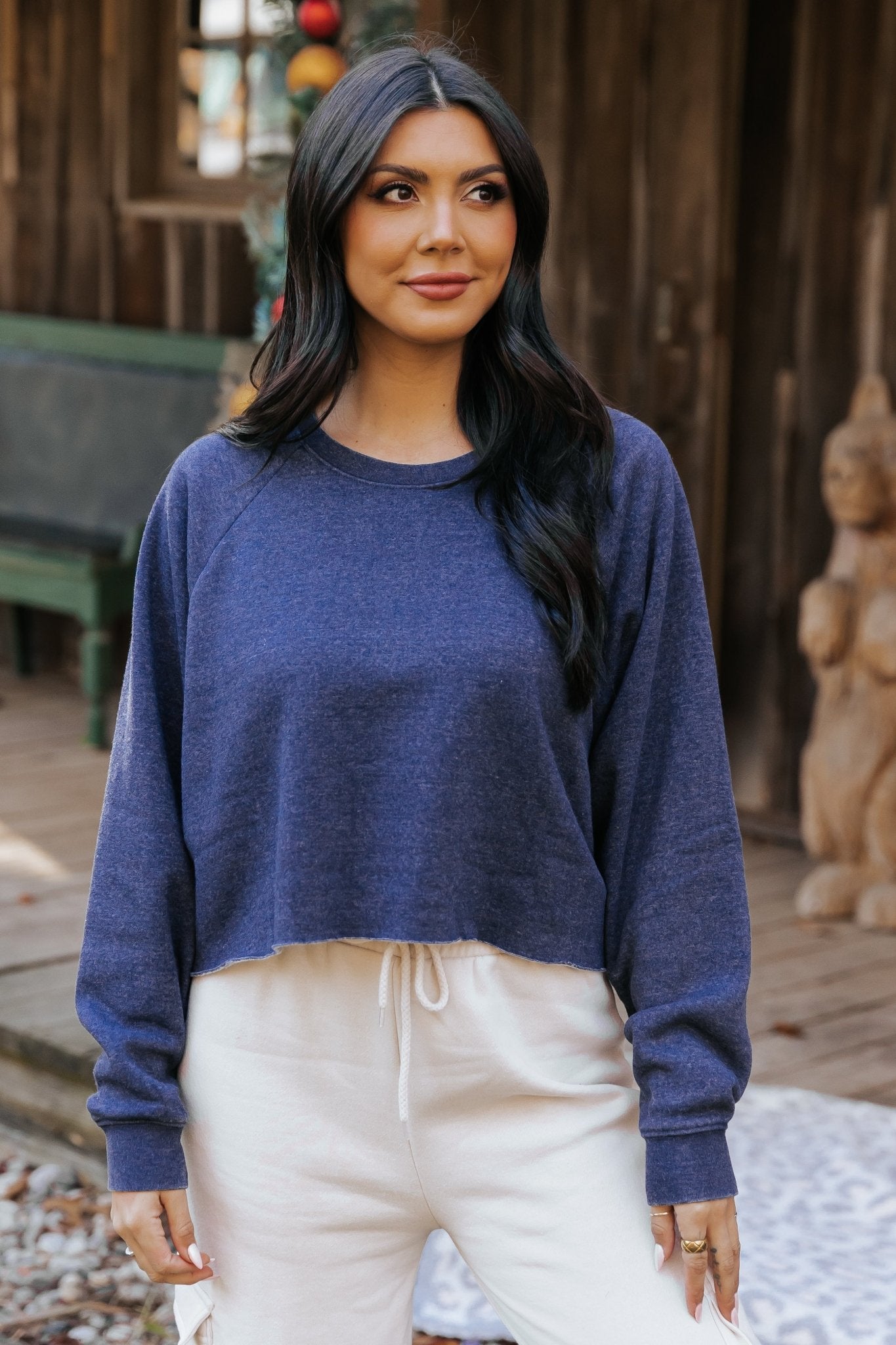 Jenna Navy Crew Neck Sweatshirt - Magnolia Boutique