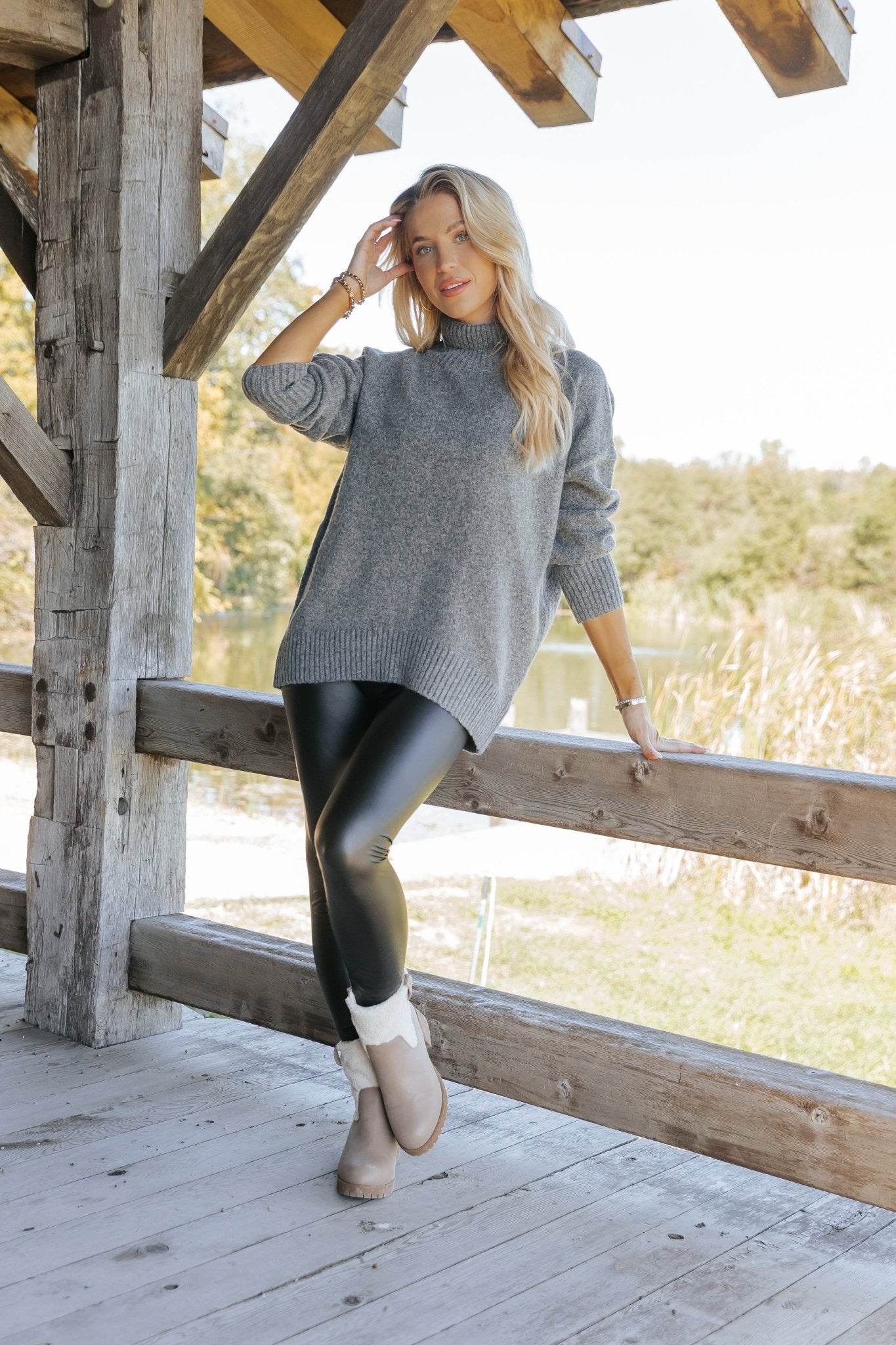 Joanna Brushed Turtleneck Sweater - Charcoal - Magnolia Boutique