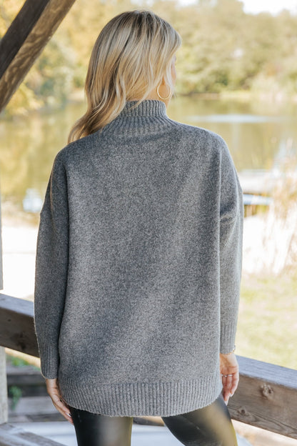 Joanna Brushed Turtleneck Sweater - Charcoal - Magnolia Boutique