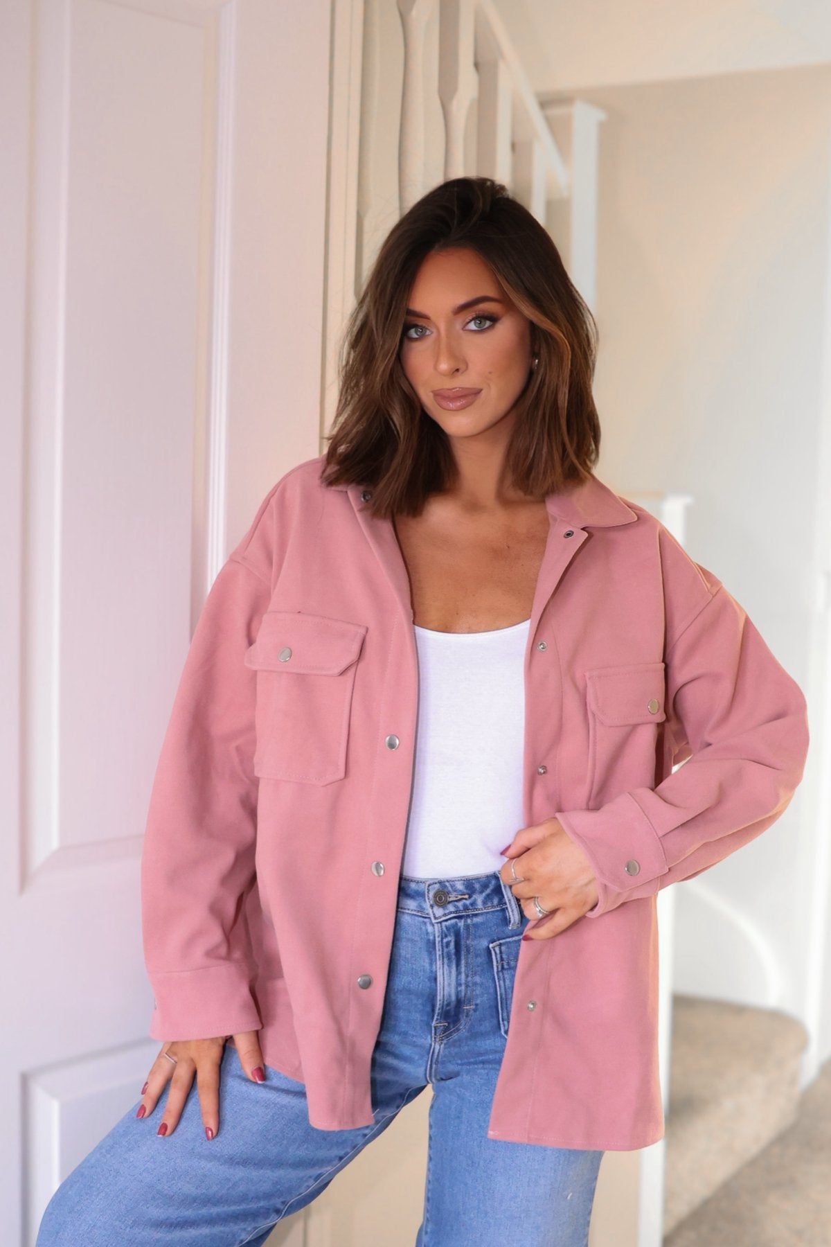 Jolene Pink Brushed Shacket - Magnolia Boutique