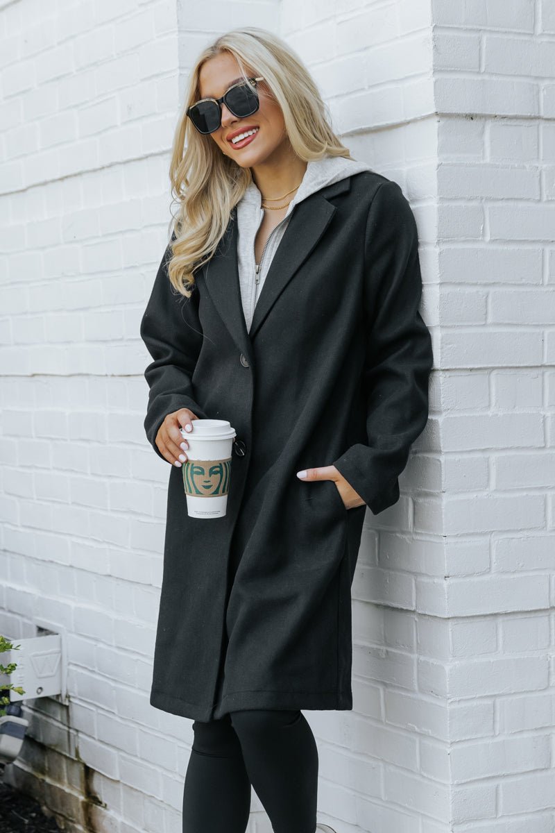 Josie Black Contrast Hooded Coat - Magnolia Boutique