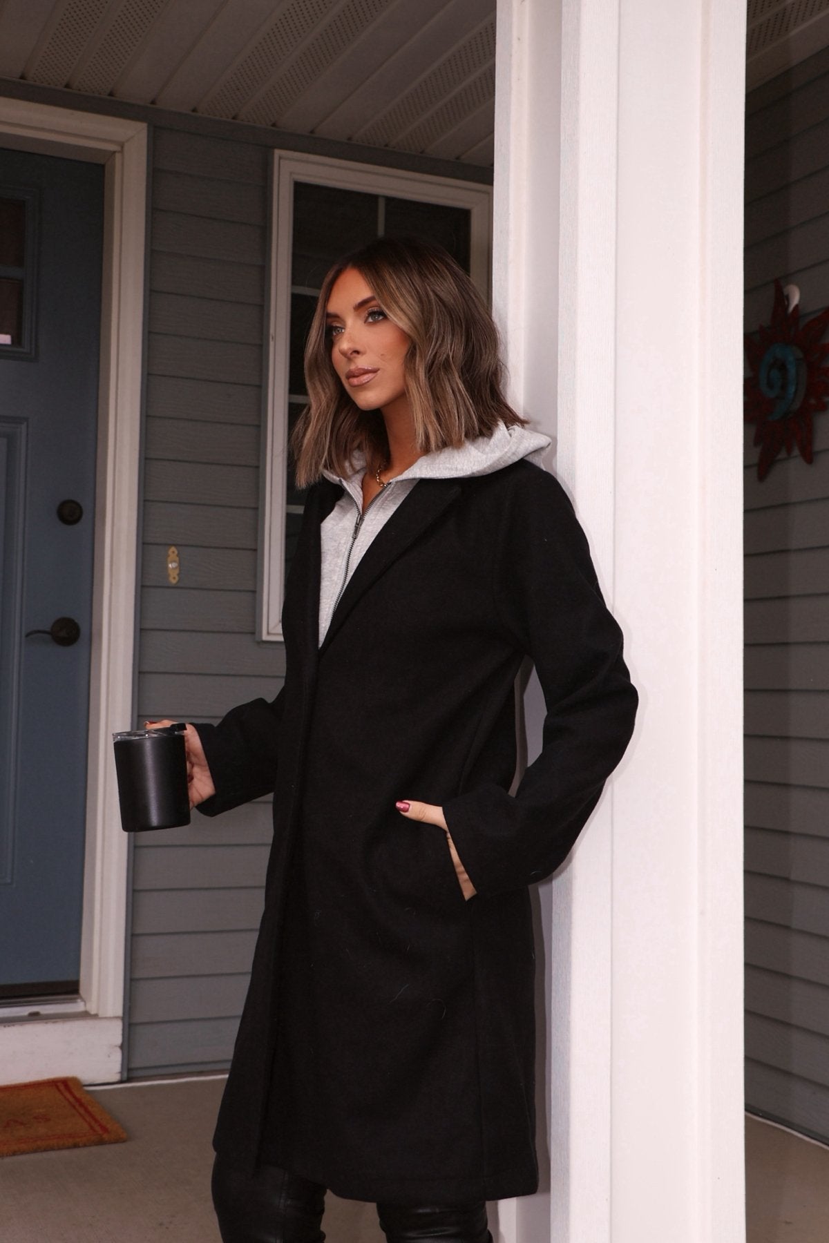 Josie Black Contrast Hooded Coat - Magnolia Boutique