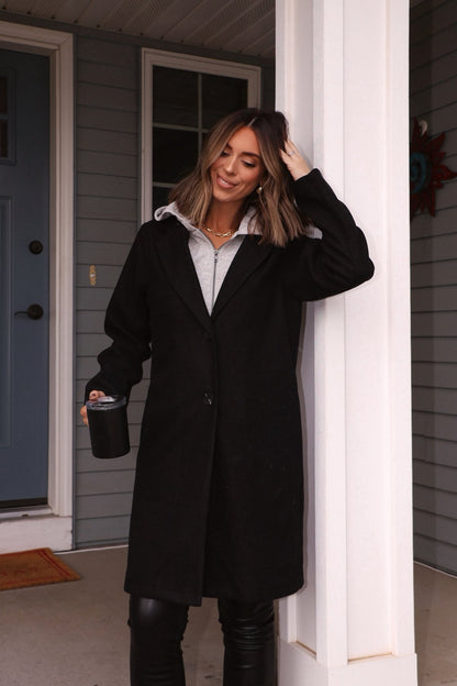 Josie Black Contrast Hooded Coat - Magnolia Boutique