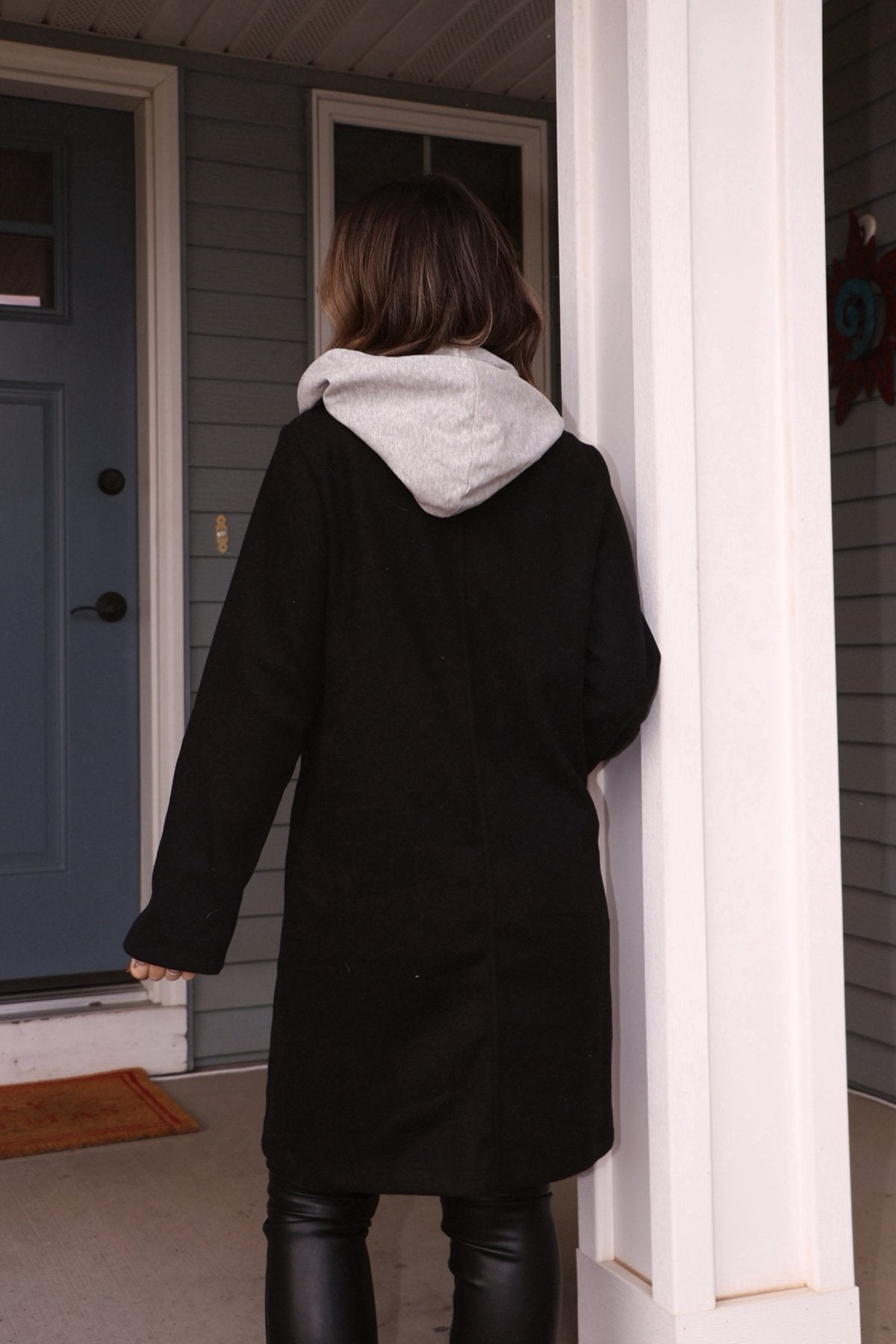 Josie Black Contrast Hooded Coat - Magnolia Boutique