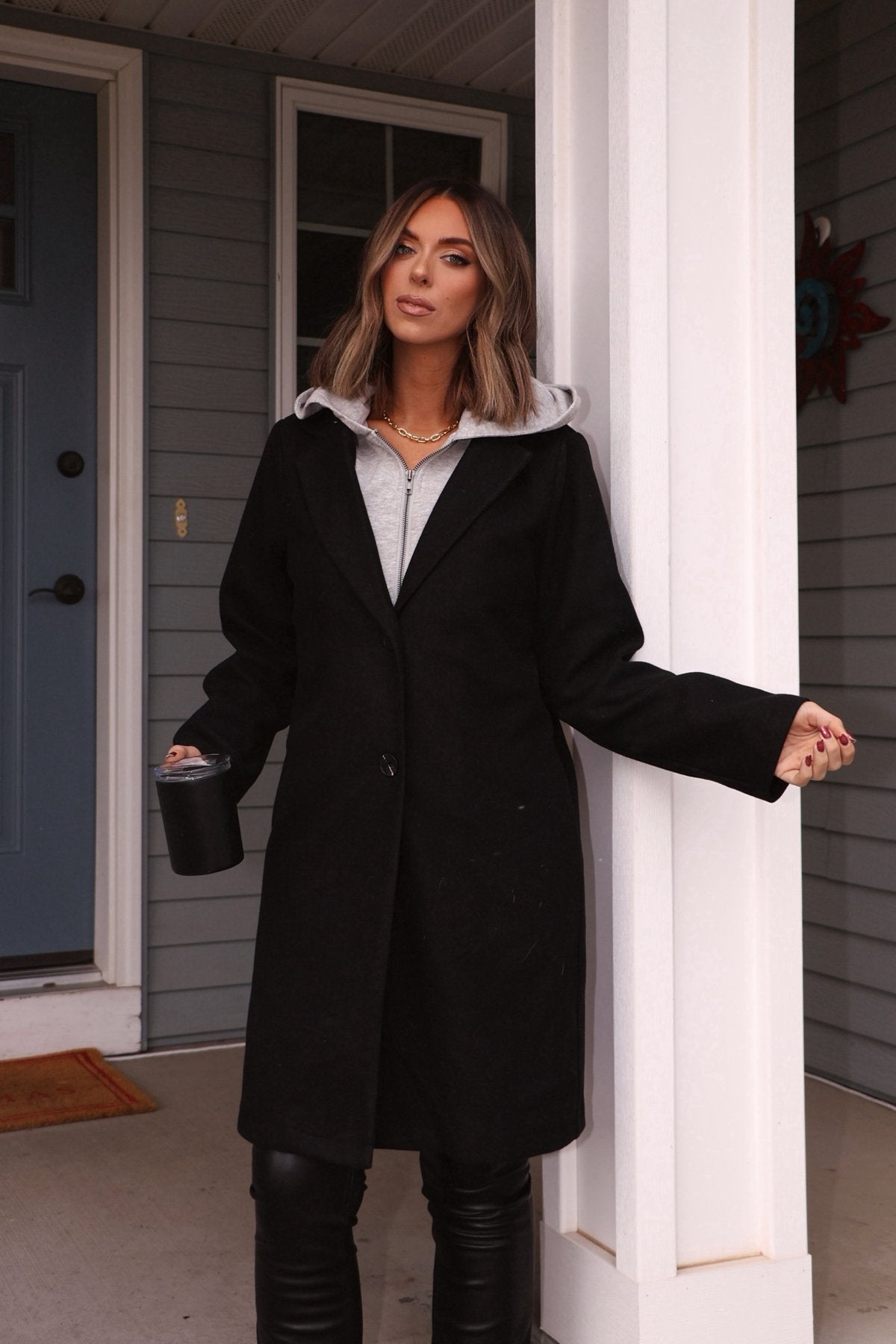 Josie Black Contrast Hooded Coat - Magnolia Boutique