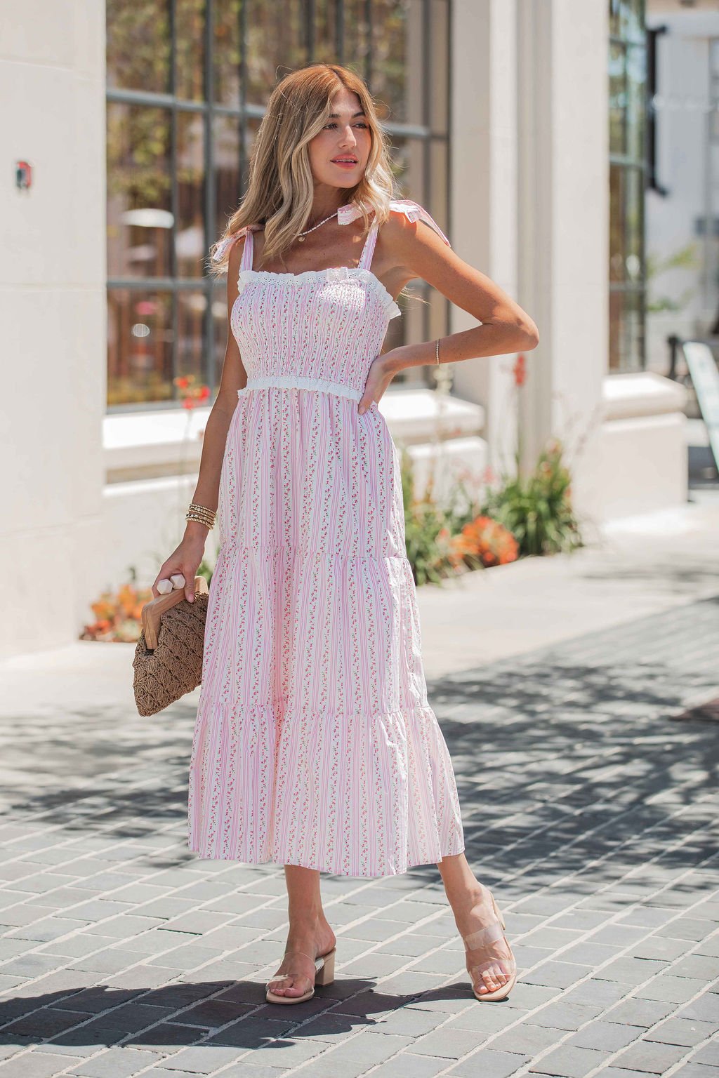 Women's Juliette Crochet Tiered Midi Dress - Pink – Magnolia Boutique