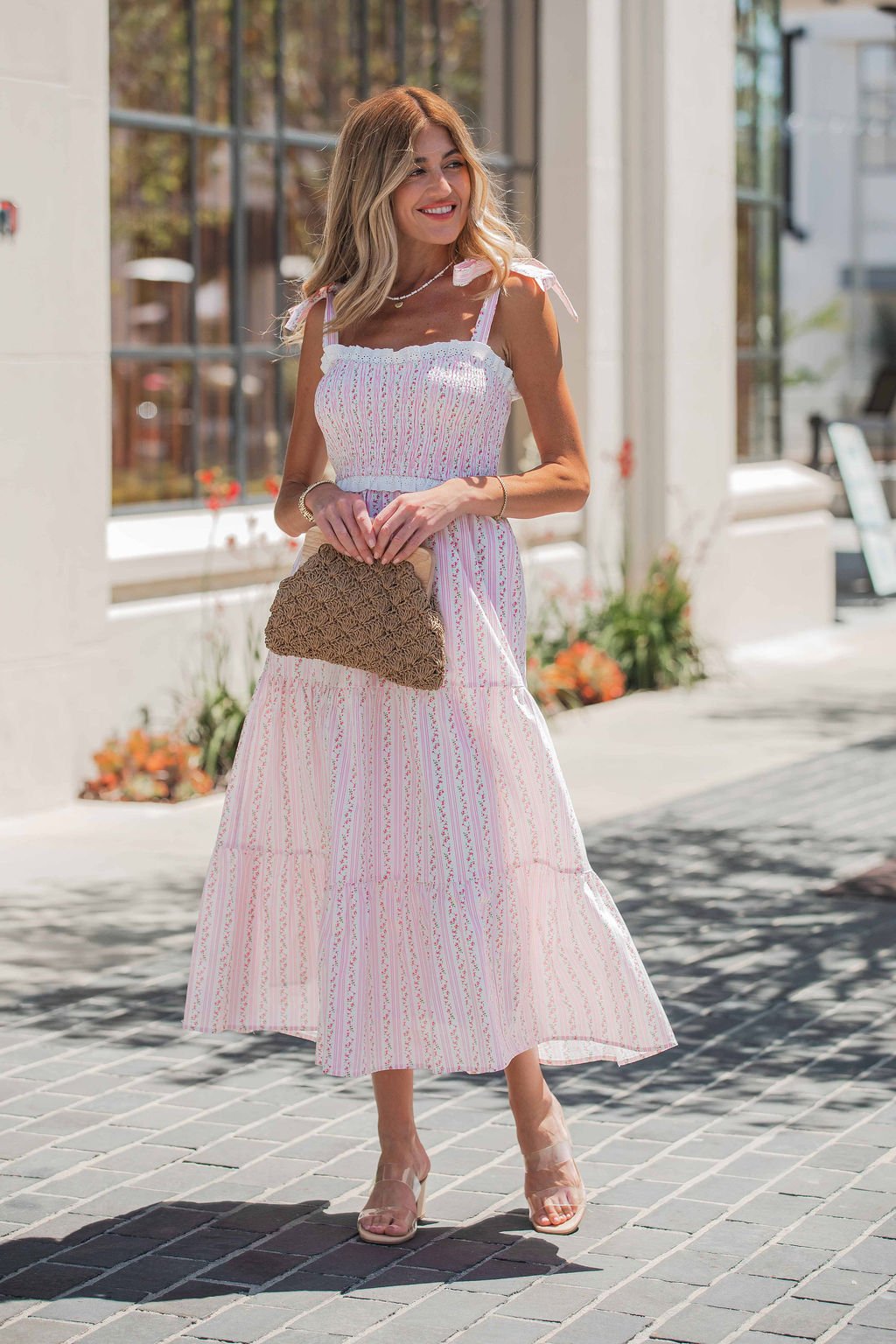 Women's Juliette Crochet Tiered Midi Dress - Pink – Magnolia Boutique