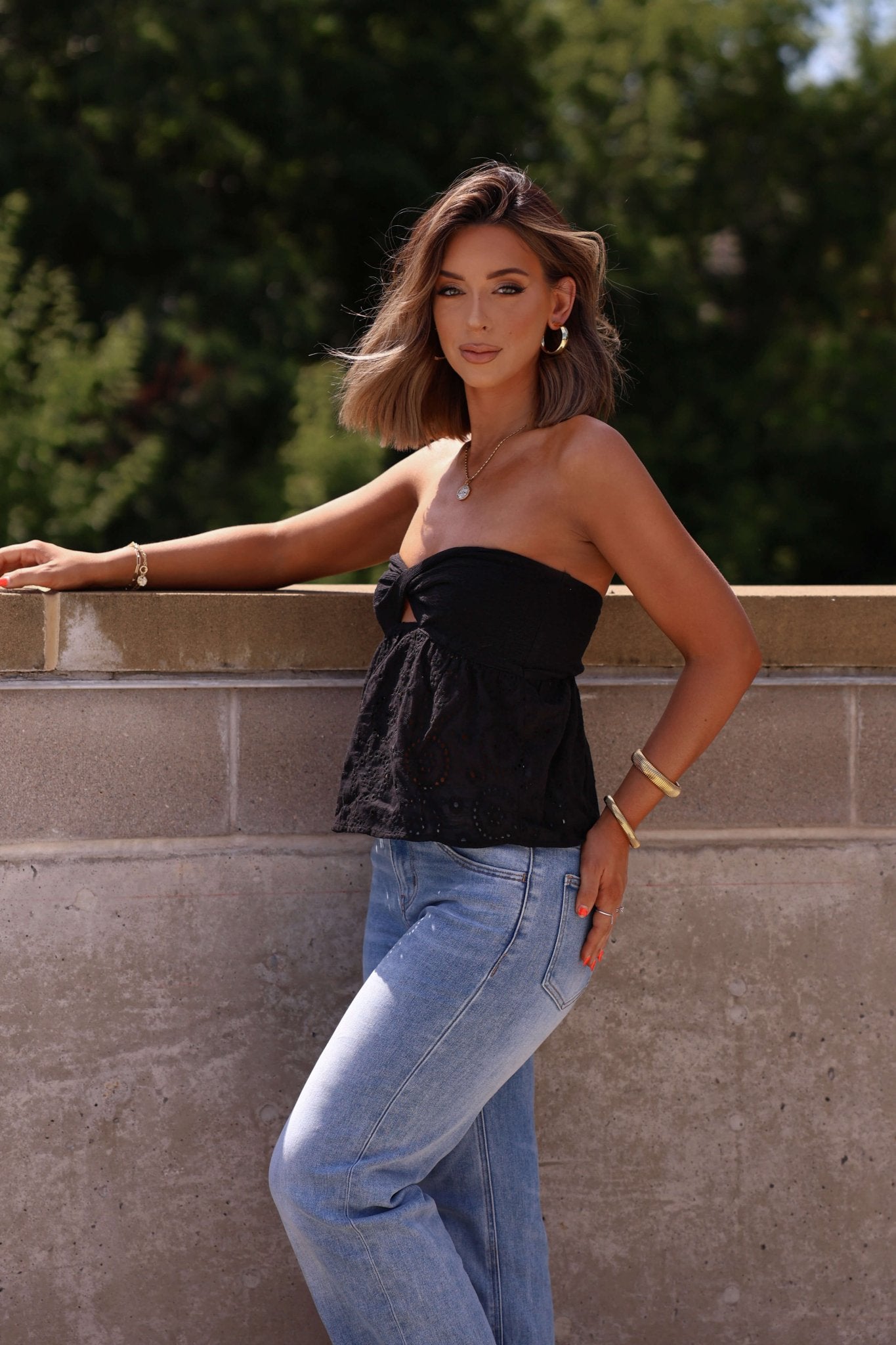 Katrina Black Twist Front Eyelet Tube Top - FINAL SALE – Magnolia