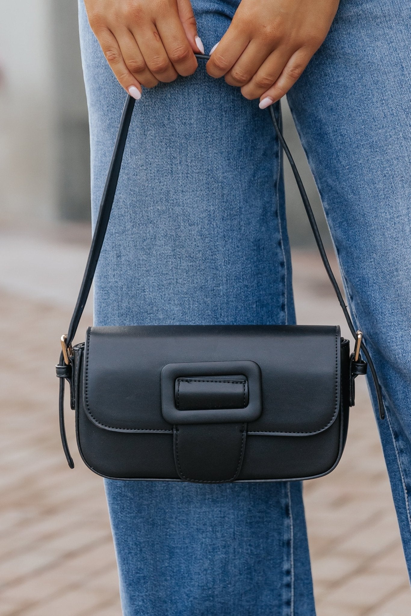 Kayla Black Buckle Detail Shoulder Bag - Magnolia Boutique