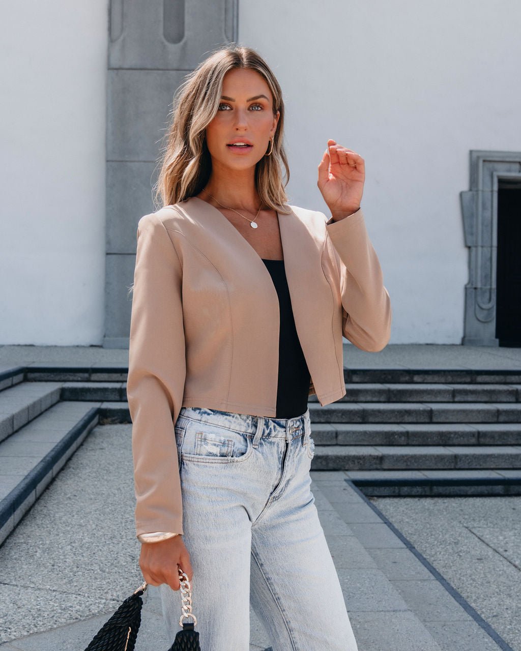 Khaki Collarless Open Front Blazer | Pre Order - Magnolia Boutique