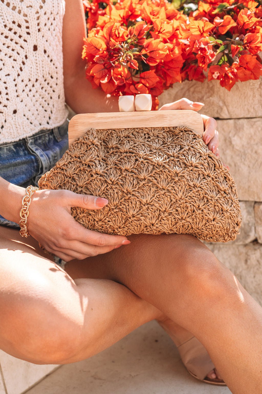 Khaki Straw Braided Clutch Bag - Magnolia Boutique