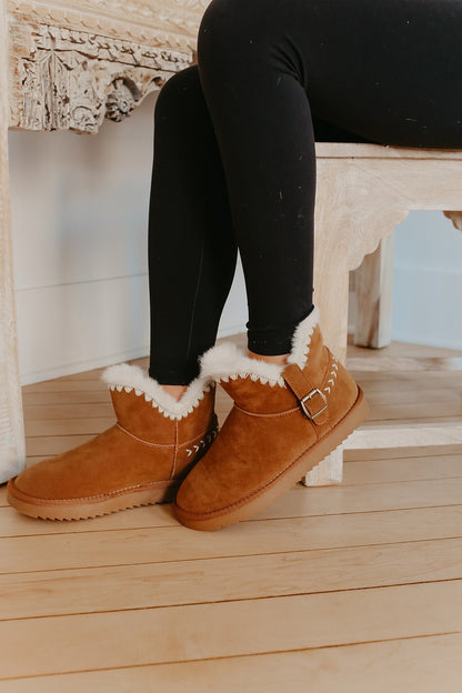 Lana Camel Sherpa Lined Buckled Booties - Magnolia Boutique