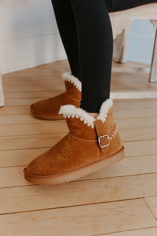 Lana Camel Sherpa Lined Buckled Booties - Magnolia Boutique