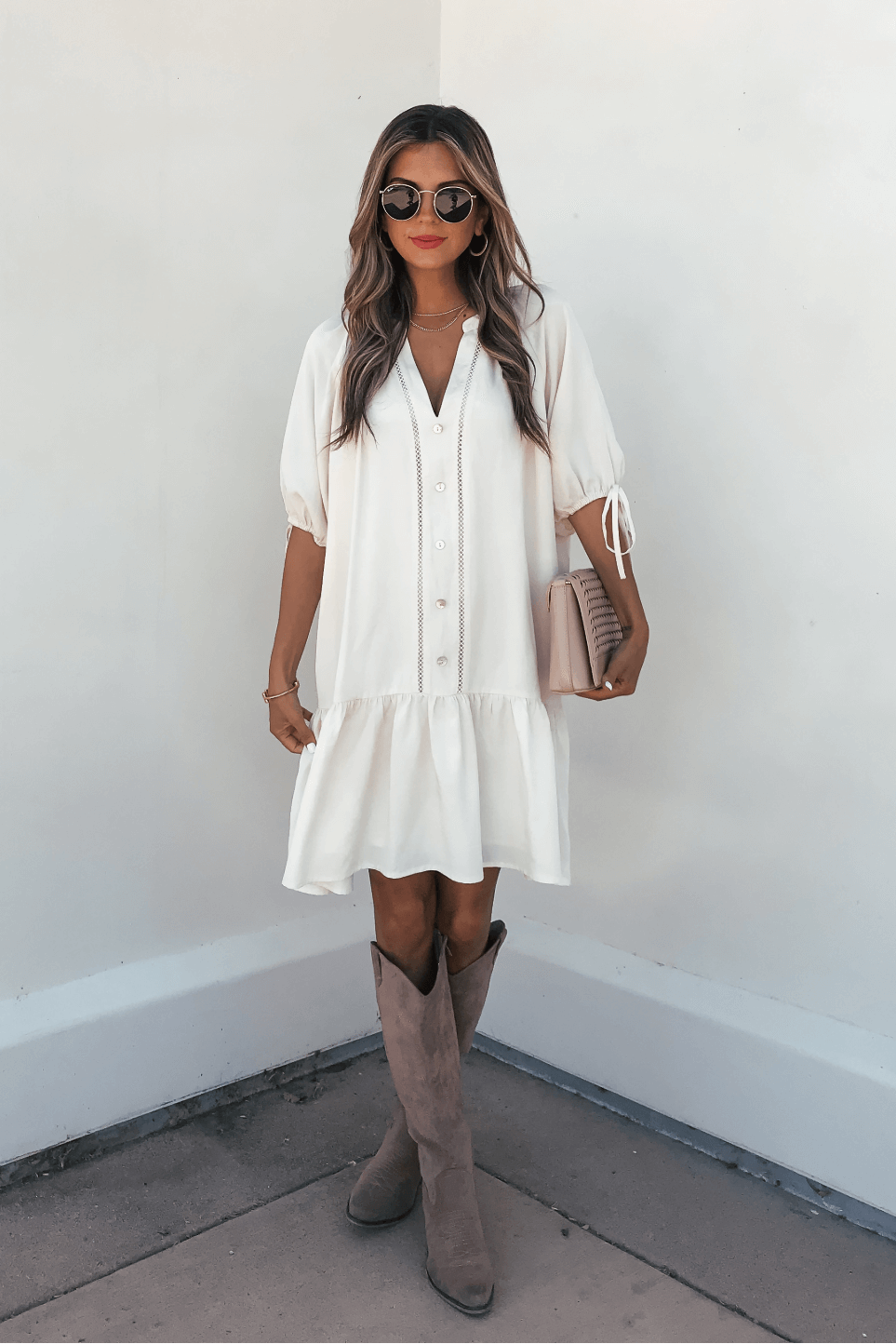 Laurie Cream Button Down Mini Dress Medium | Women's Online Boutique | Boho Chic Style
