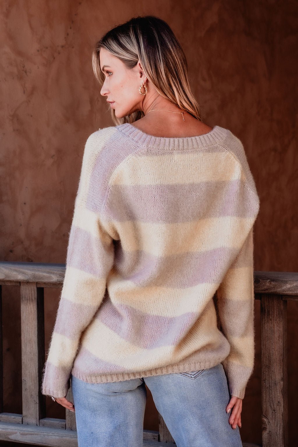 Lavender Striped V Neck Sweater - Magnolia Boutique