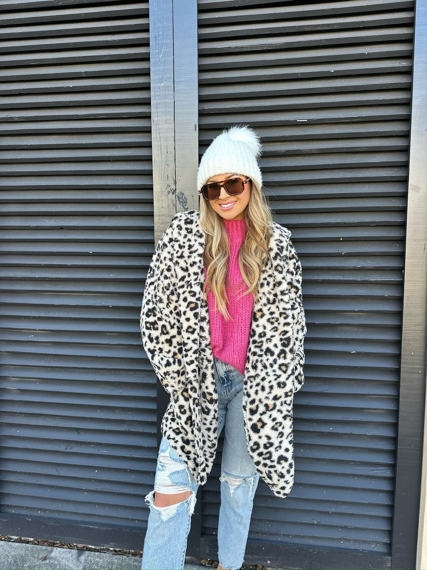 Leopard Teddy Fleece Hooded Cardigan - Magnolia Boutique