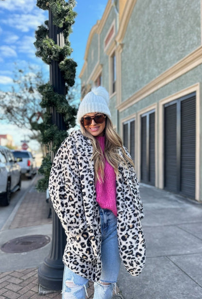 Leopard Teddy Fleece Hooded Cardigan - Magnolia Boutique