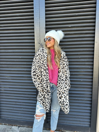 Leopard Teddy Fleece Hooded Cardigan - Magnolia Boutique