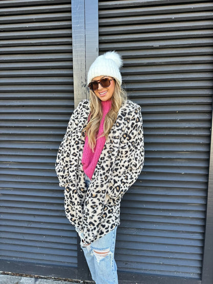 Leopard Teddy Fleece Hooded Cardigan - Magnolia Boutique