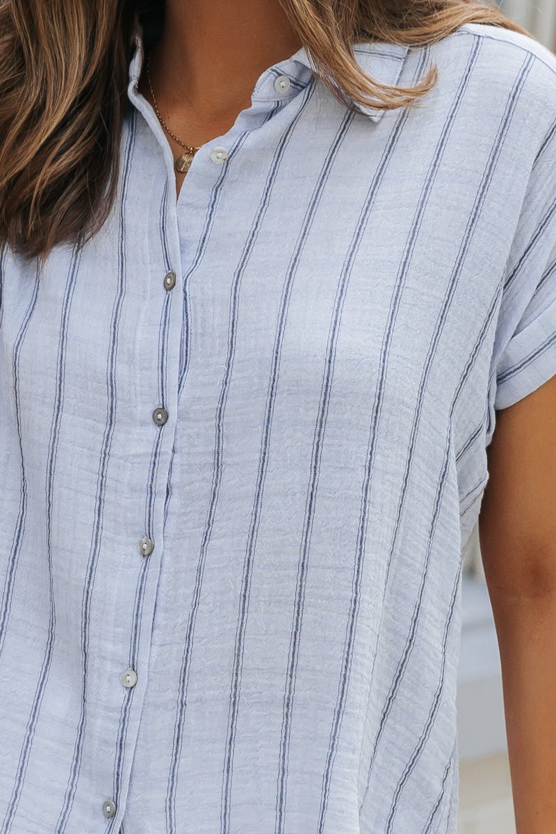 Light Denim Striped Button Down Shirt - Magnolia Boutique
