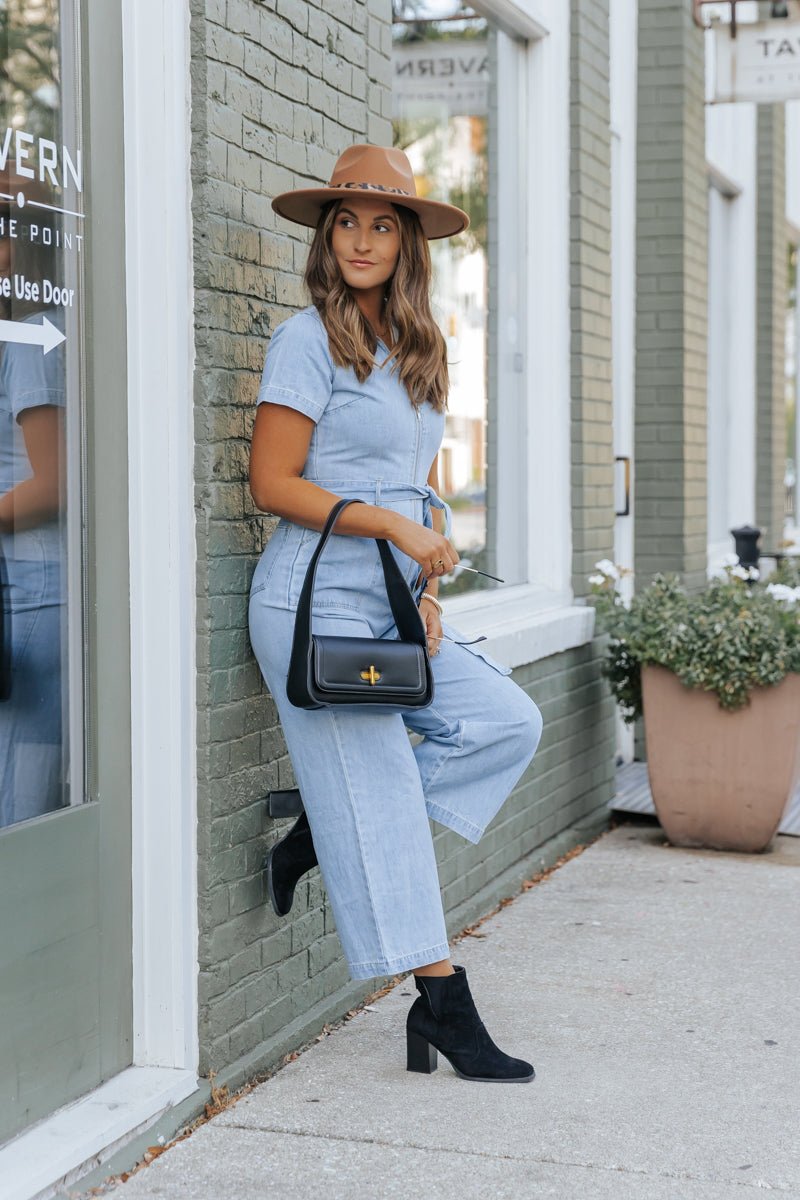 Light Denim Waist Tie Jumpsuit - Magnolia Boutique