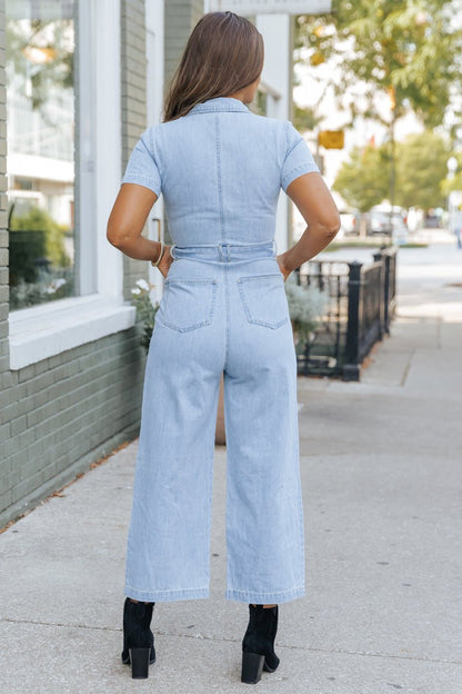 Light Denim Waist Tie Jumpsuit - Magnolia Boutique