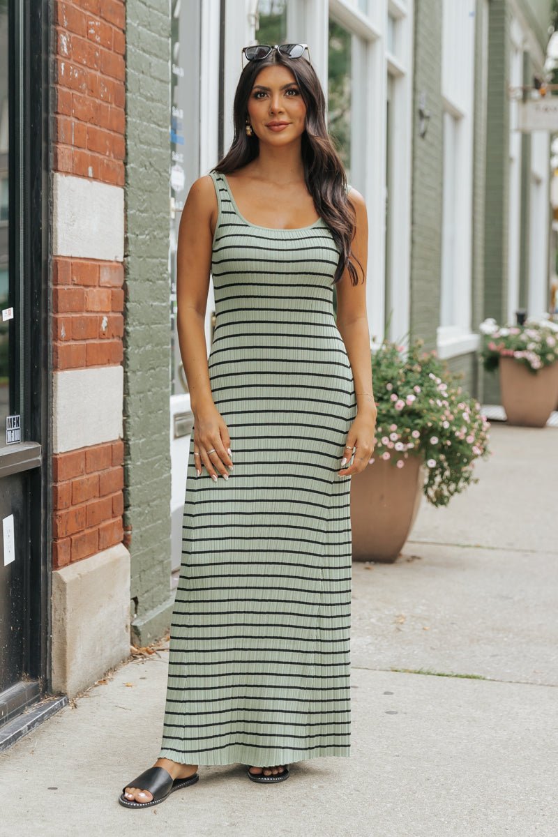 Light Green Striped Tank Maxi Dress - Magnolia Boutique