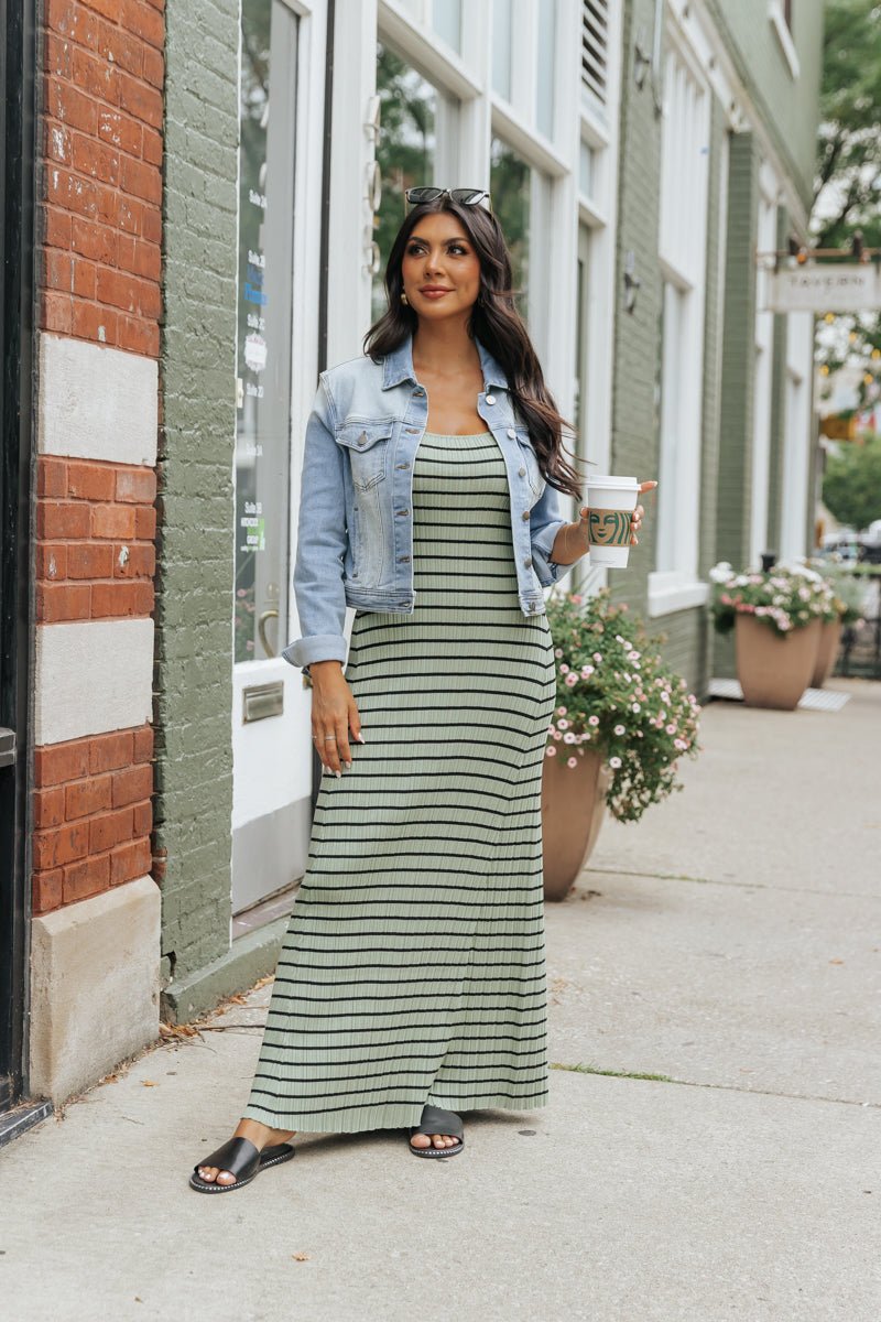 Light Green Striped Tank Maxi Dress - Magnolia Boutique