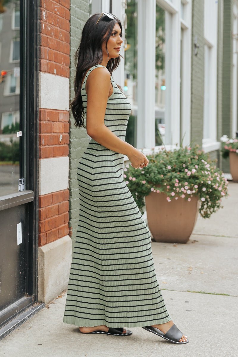 Light Green Striped Tank Maxi Dress - Magnolia Boutique