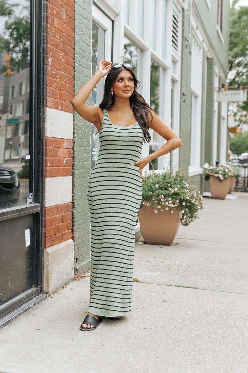 Light Green Striped Tank Maxi Dress - Magnolia Boutique