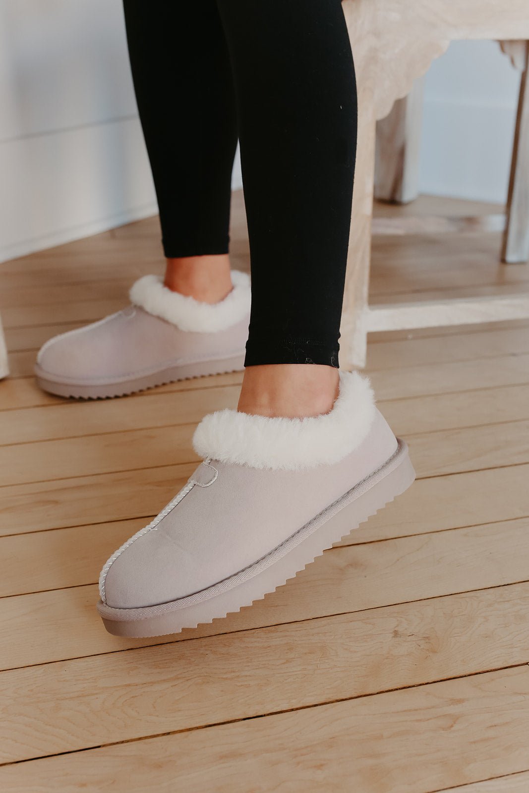 Light Grey Debra Fuzzy Clogs - Magnolia Boutique