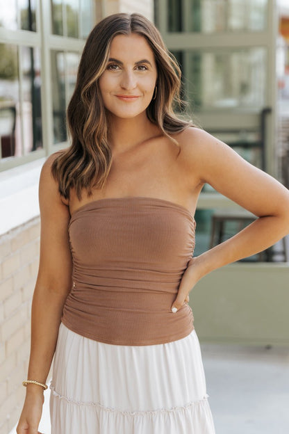 Light Mocha Jersey Ruched Tube Top - Magnolia Boutique