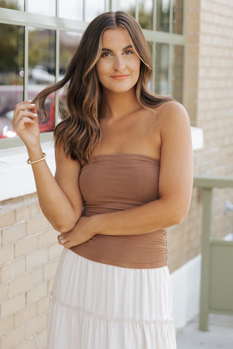 Light Mocha Jersey Ruched Tube Top - Magnolia Boutique