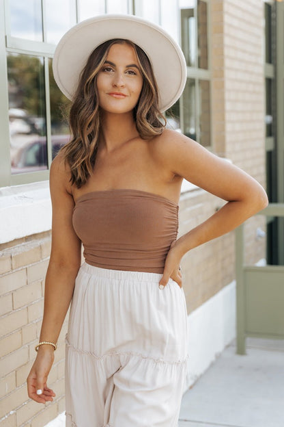 Light Mocha Jersey Ruched Tube Top - Magnolia Boutique