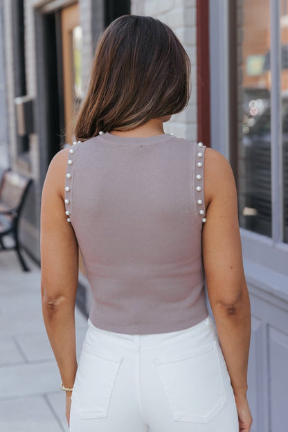 Light Mocha Sleeveless Pearl Sweater - Magnolia Boutique