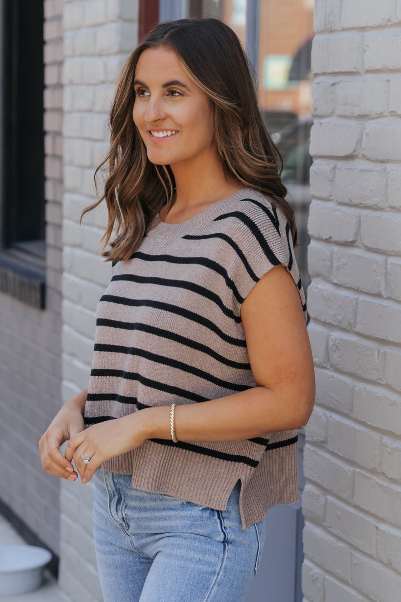 Light Mocha Striped Sleeveless Sweater - Magnolia Boutique