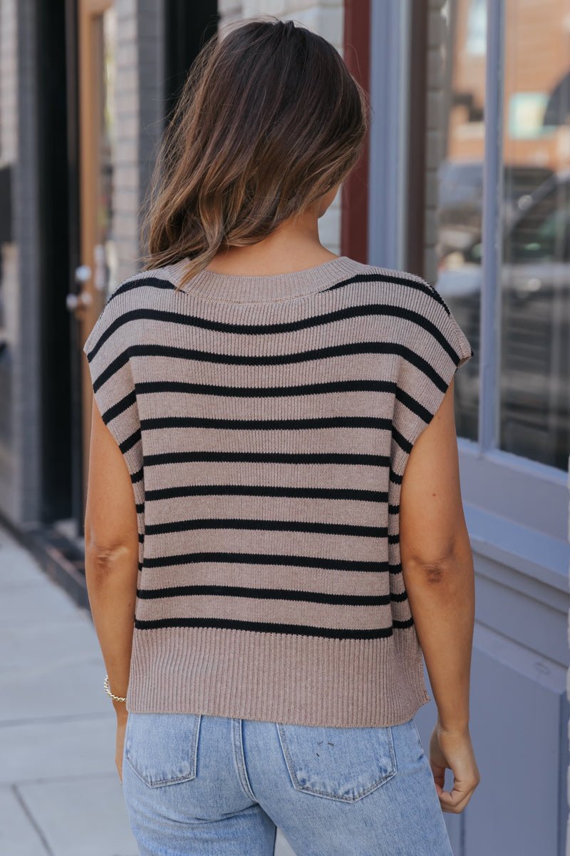 Light Mocha Striped Sleeveless Sweater - Magnolia Boutique