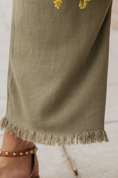 Light Olive Frayed Linen Wide Leg Pants - Magnolia Boutique