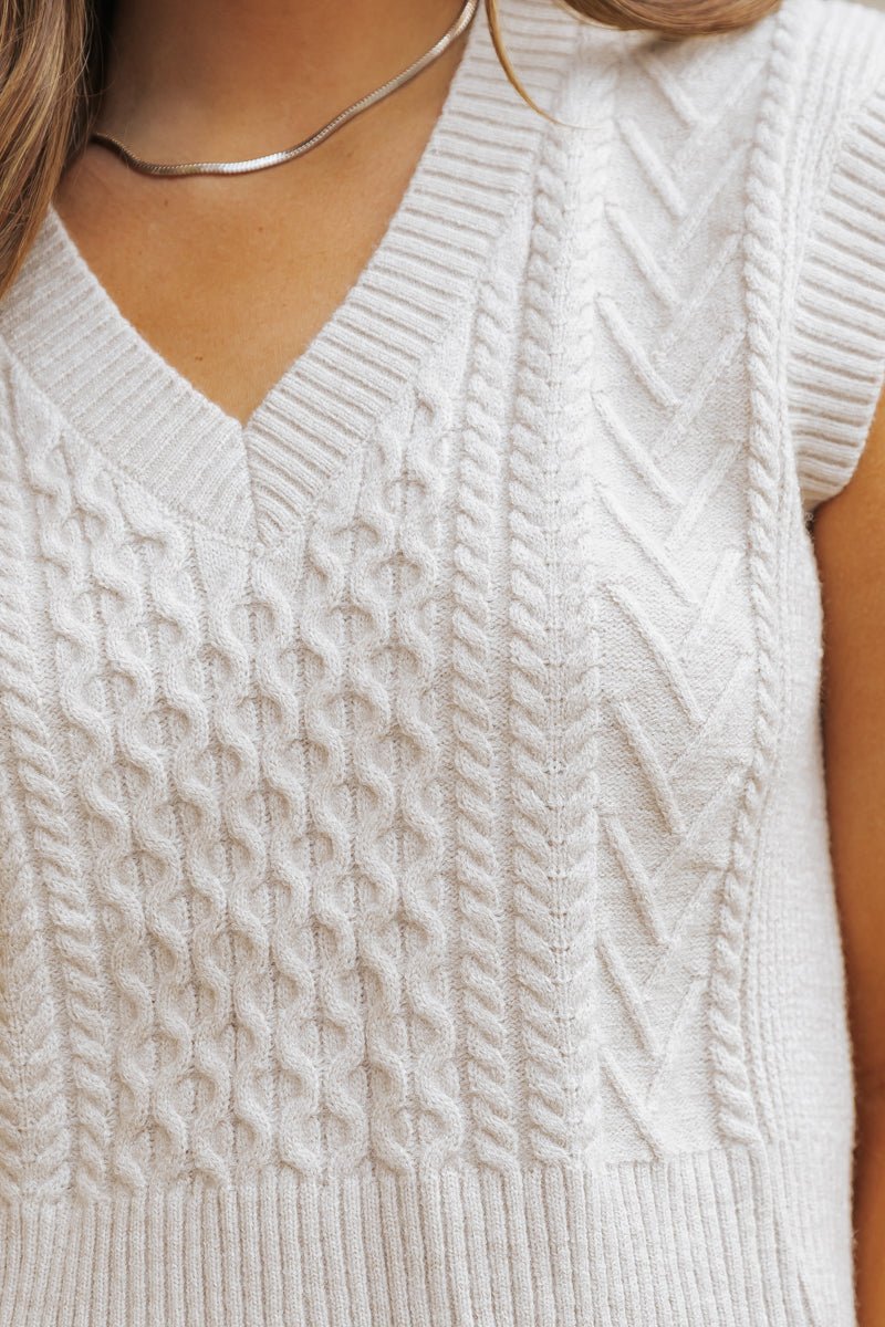 Light Tan Cable Knit Sweater Vest - Magnolia Boutique