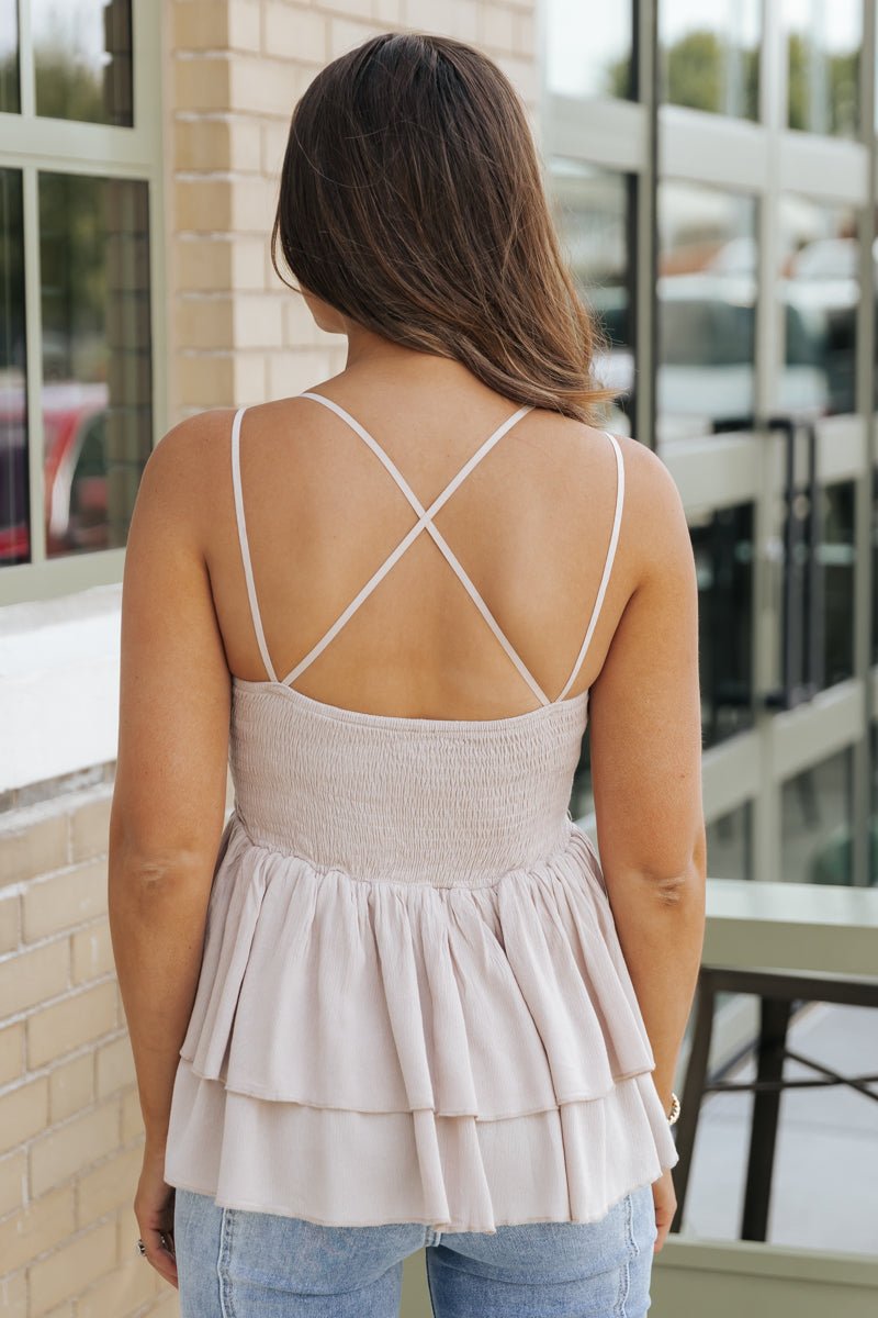 Light Taupe Lace Detail Tank Top - Magnolia Boutique