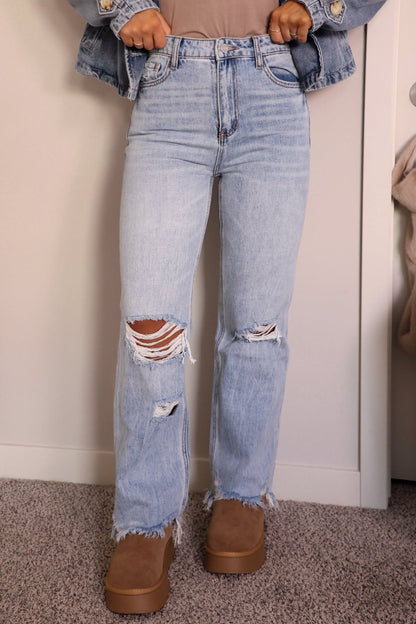 Light Wash 90s Vintage Distressed Flare Jeans - Magnolia Boutique